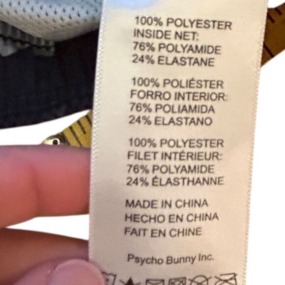 Psycho Bunny Swim Trunks Mens XL Black All Over Print Drawstring Lined Pockets - Picture 7 of 10